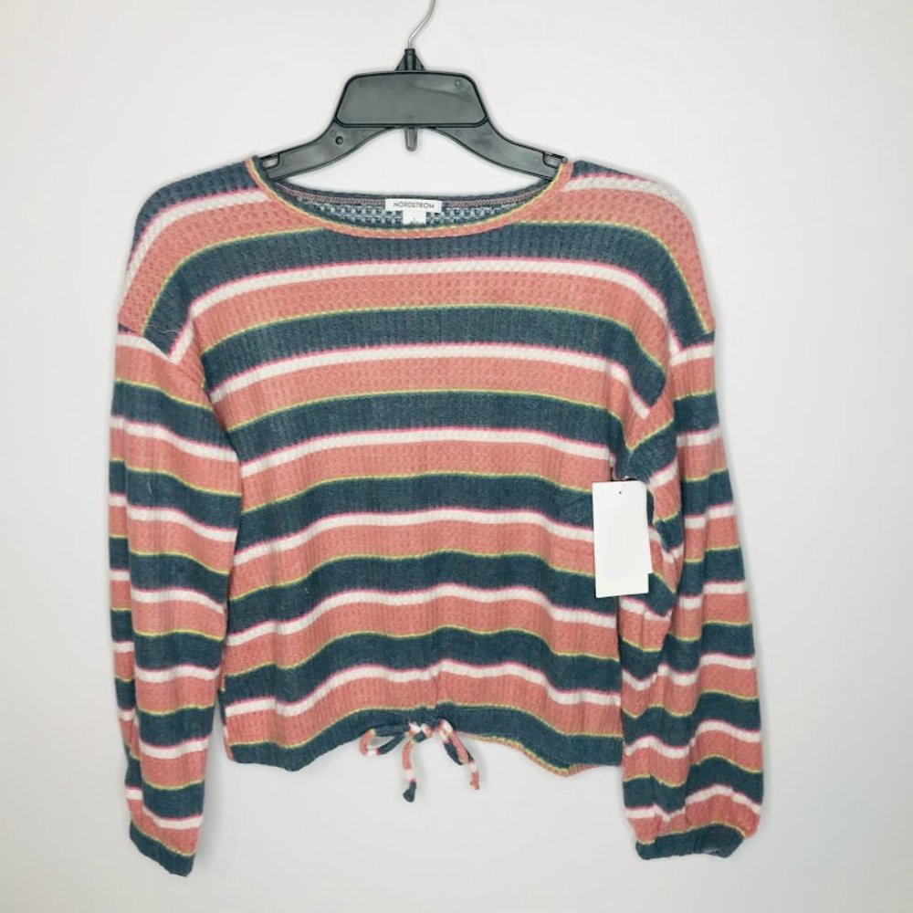 Nordstrom Waffle Top Sweater Pink Compact Multi Stripes Girls' Multiple Sizes
